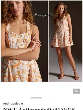 Anthropologie White and Orange Floral Mini Dress